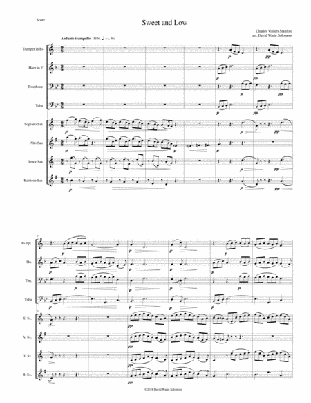 Free Sheet Music Sweet And Low Stanfords Setting Arranged For Saxophone Quartet And Brass Quartet