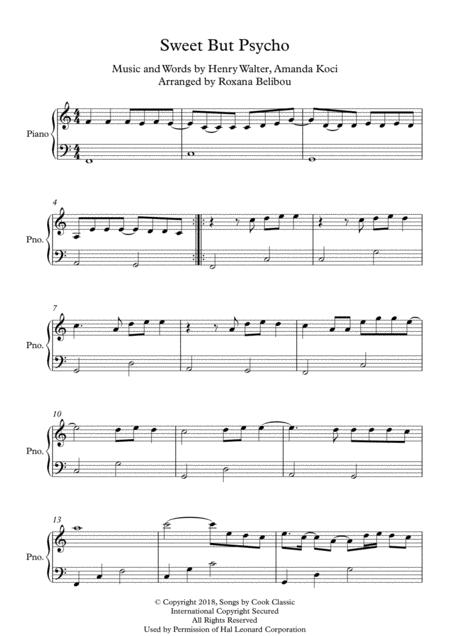 Sweet But Psycho C Major By Ava Max Easy Piano Sheet Music