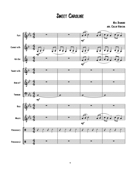 Sweet Caroline Arranged For Beginning Band Sheet Music