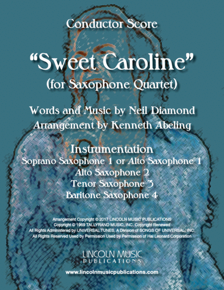 Sweet Caroline For Saxophone Quartet Satb Or Aatb Sheet Music