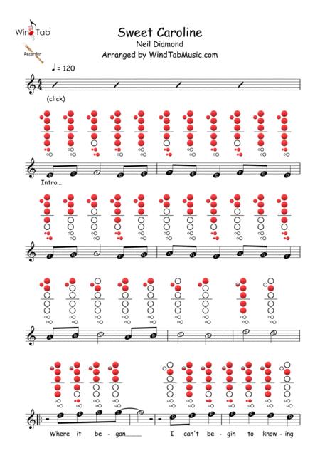 Free Sheet Music Sweet Caroline Recorder Sheet Music Tab