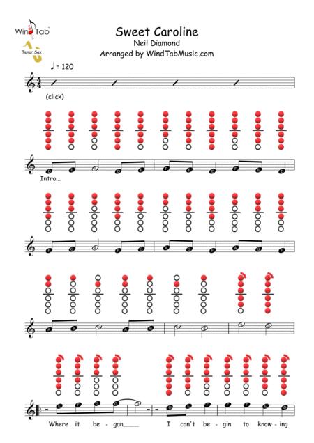 Free Sheet Music Sweet Caroline Tenor Saxophone Sheet Music Tab