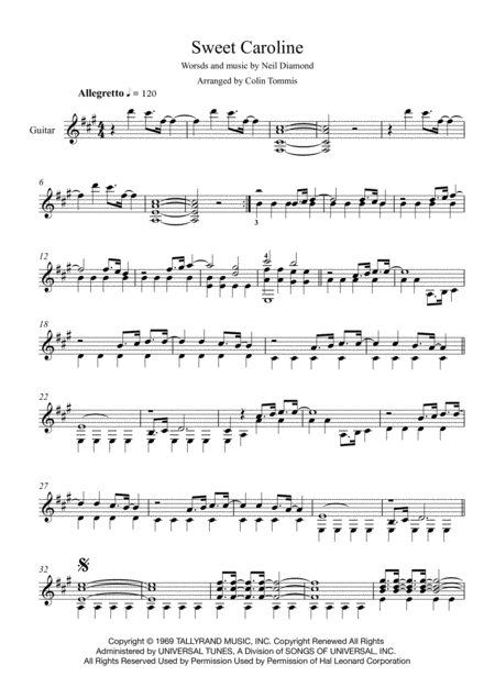 Free Sheet Music Sweet Caroline