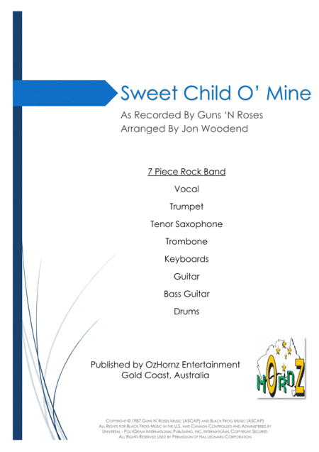 Sweet Child O Mine 7 Piece Horn Chart Sheet Music