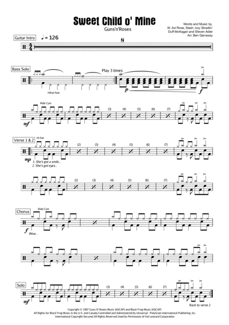 Sweet Child O Mine Drum Score Sheet Music