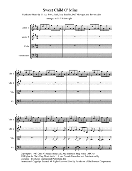 Sweet Child O Mine For String Quartet Score Parts With Rehearsal Letters Mp3 Sheet Music