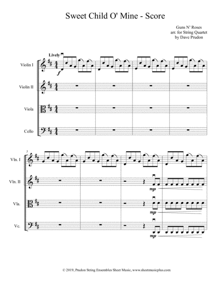 Sweet Child O Mine For String Quartet Sheet Music