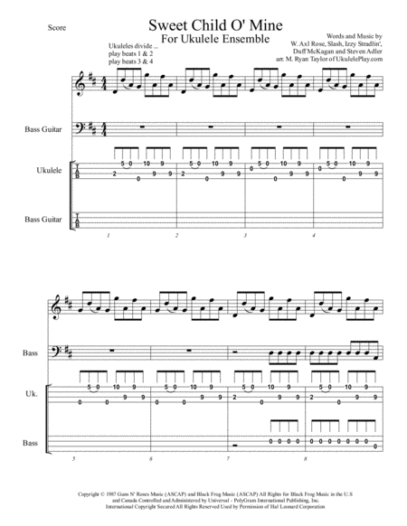 Sweet Child O Mine Guns N Roses Arr For Ukulele Ensemble Orchestra Band Sheet Music