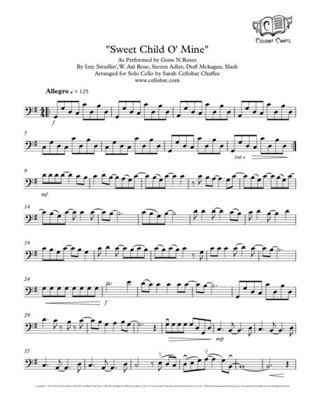Free Sheet Music Sweet Child O Mine Solo Cello Guns N Roses Arr Cellobat