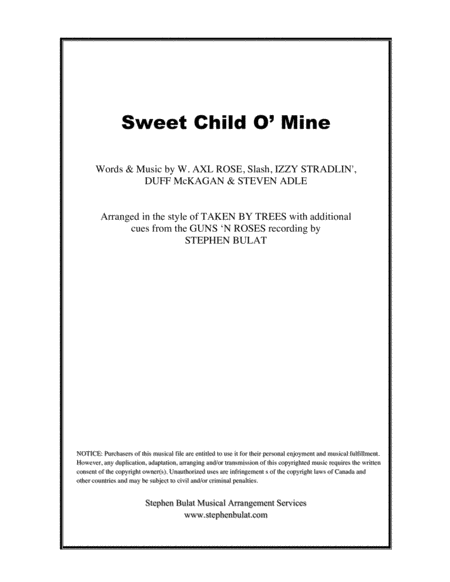 Sweet Child O Mine Taken By Tress Guns N Roses Lead Sheet Key Of D Sheet Music