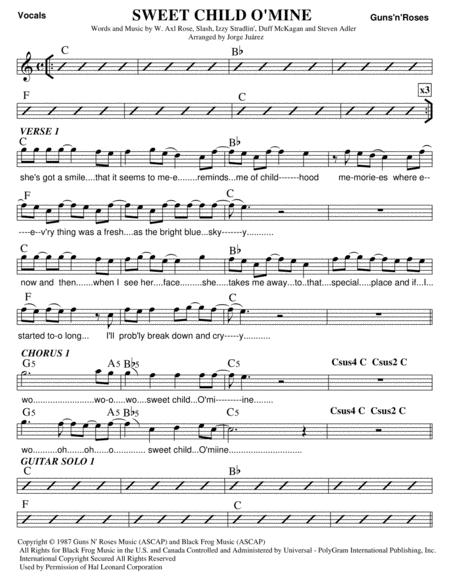 Sweet Child O Mine Vocals C Major Sheet Music