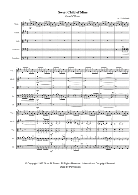 Sweet Child Of Mine For String Orchestra Sheet Music