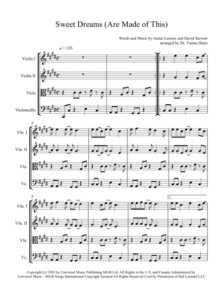 Sweet Dreams Are Made Of This String Quartet Sheet Music