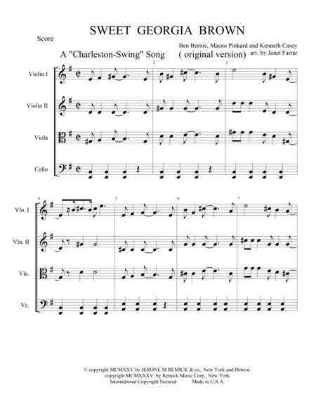 Sweet Georgia Brown String Quartet Version Sheet Music