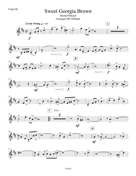 Sweet Georgia Brown Violin 3 Sheet Music