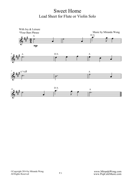 Free Sheet Music Sweet Home Easy Violin Or Saxophone Solo