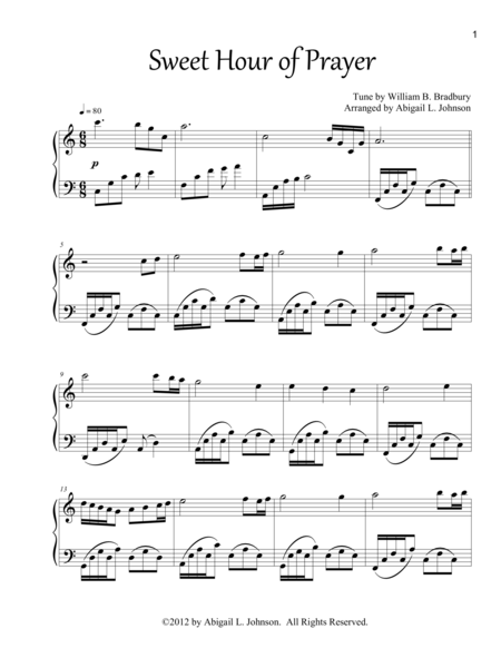 Free Sheet Music Sweet Hour Of Prayer Piano Solo