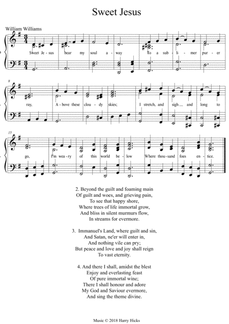 Sweet Jesus A New Tune To A Wonderful William Williams Hymn Sheet Music