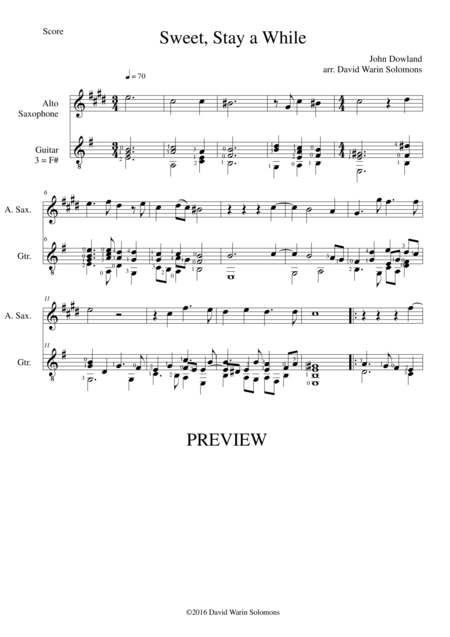 Sweet Stay A While For Alto Saxophone And Guitar Sheet Music