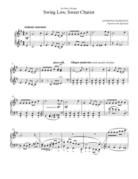 Free Sheet Music Swing Low Sweet Chariot Easy Piano Solo