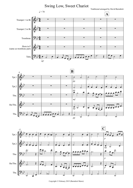 Swing Low Sweet Chariot For Brass Quartet Sheet Music