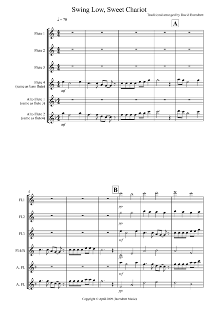 Free Sheet Music Swing Low Sweet Chariot For Flute Quartet