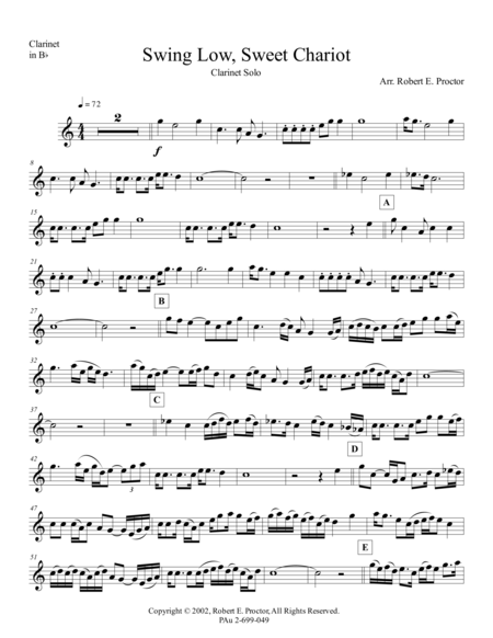 Swing Low Sweet Chariot In Bb For Clarinet Or Flute Sheet Music