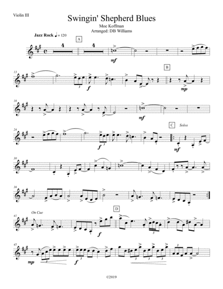 Swingin Shepherd Blues Violin 3 Sheet Music