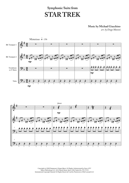 Symphonic Suite From Star Trek For Brass Quartet Sheet Music