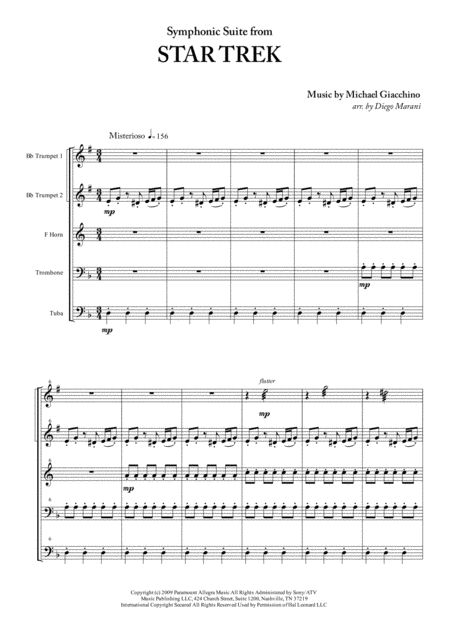 Symphonic Suite From Star Trek For Brass Quintet Sheet Music