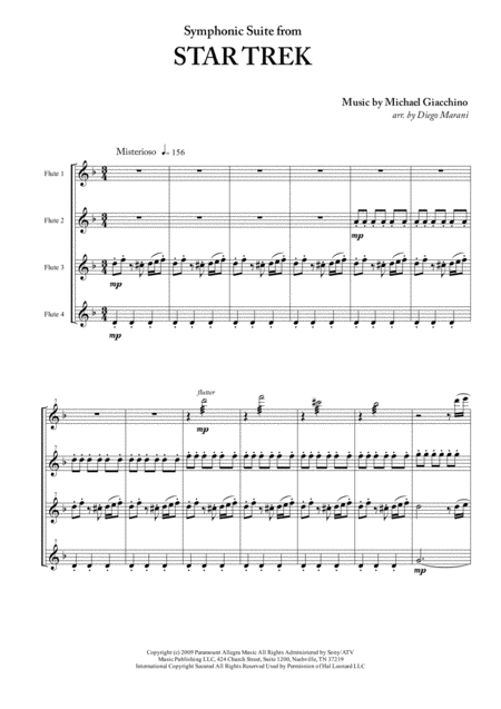 Free Sheet Music Symphonic Suite From Star Trek For Flute Quartet