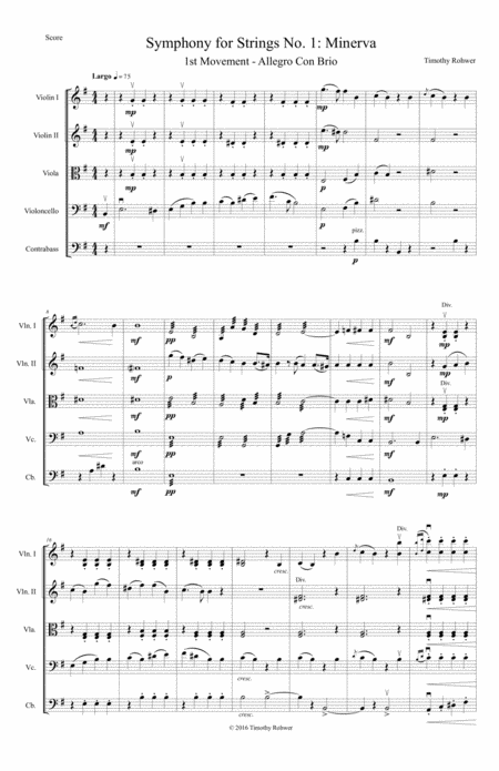 Free Sheet Music Symphony For Strings No 1 Minvera 1st Movement Allegro Con Brio Score