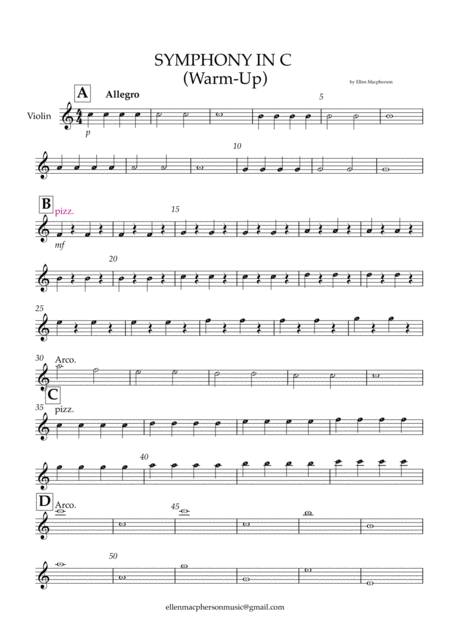 Free Sheet Music Symphony In C Warm Up For Violin