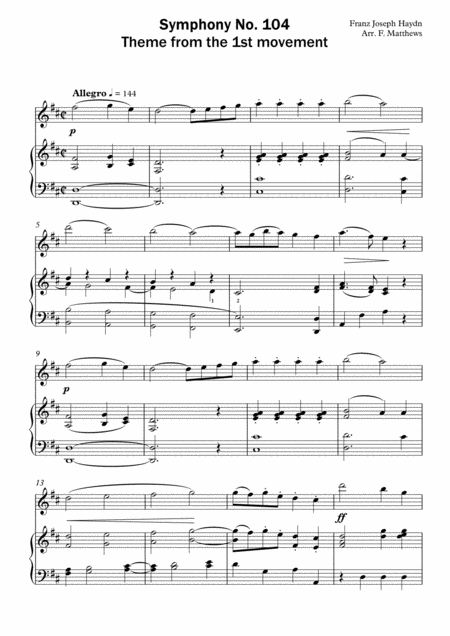 Free Sheet Music Symphony No 104 Allegro From The 1st Movement