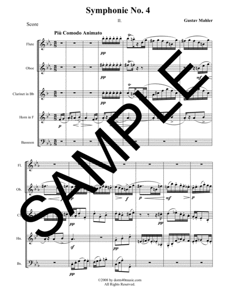Free Sheet Music Symphony No 4 2nd Movement For Woodwind Quintet