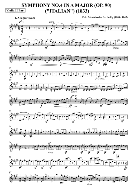 Symphony No 4 In A Major Italian Violin Ii Part Sheet Music