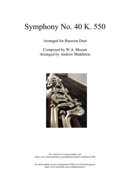 Symphony No 40 Arranged For Bassoon Duet Sheet Music