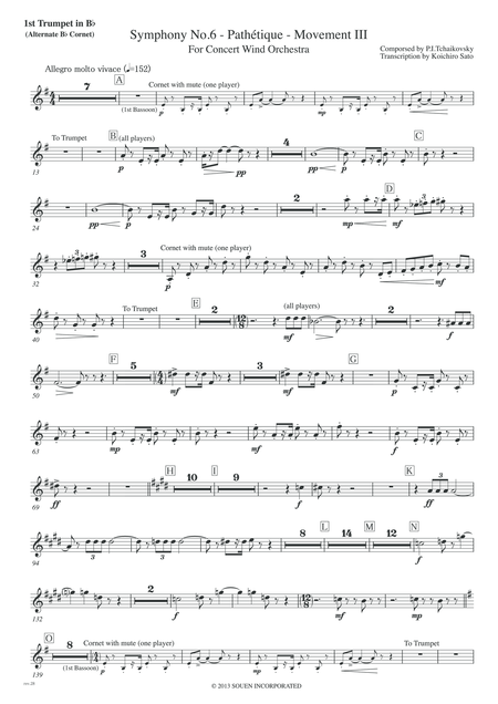 Free Sheet Music Symphony No 6 Pathetique Movement Iii Parts 1st 2nd Trumpet