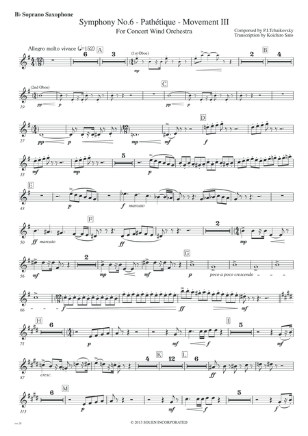 Symphony No 6 Pathetique Movement Iii Parts Saxophones Soprano 1st 2nd Alto Tenor Baritone Sheet Music