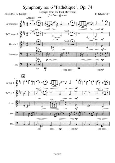 Free Sheet Music Symphony No 6 Pathtique Op 74 Excerpts From Movement I Pi Tchaikovsky