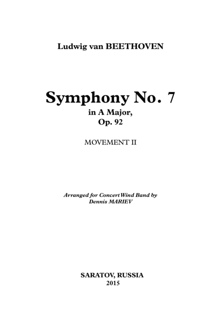 Symphony No 7 In A Major Op 92 Movement Ii Allegretto Sheet Music