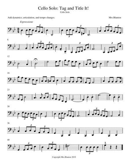 Tag And Title It Cello Solo Sheet Music