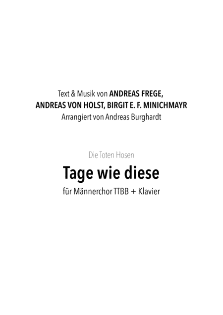 Free Sheet Music Tage Wie Diese Fr Mnnerchor Ttbb Klavier Die Toten Hosen