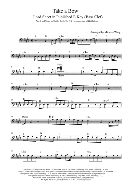 Take A Bow Cello Or Double Bass Solo With Chords Sheet Music