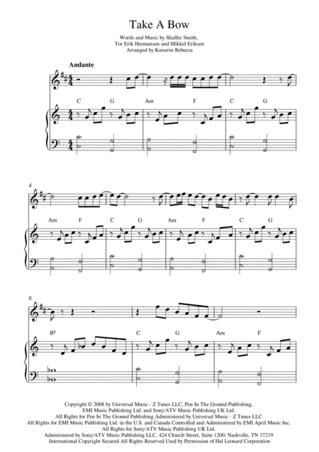 Take A Bow Soprano Saxophone Solo And Piano Accompaniment Sheet Music