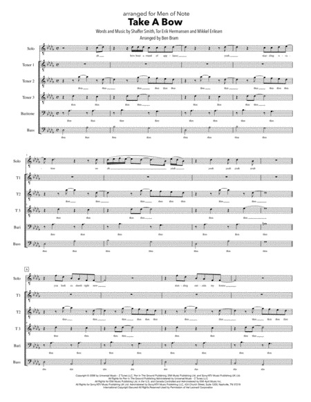 Take A Bow Ttbb Version Sheet Music