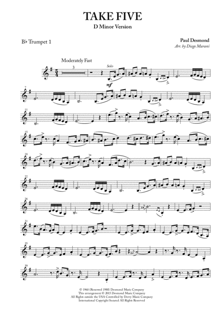 Free Sheet Music Take Five For Brass Quintet