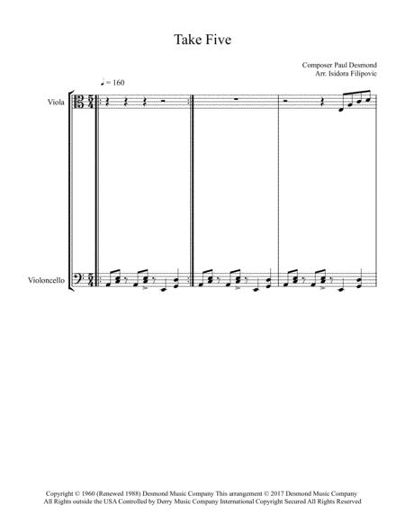 Free Sheet Music Take Five For String Duo