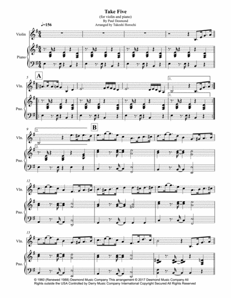 Take Five Violin Piano Sheet Music