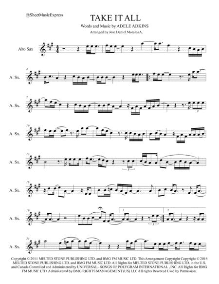 Free Sheet Music Take It All For Alto Sax